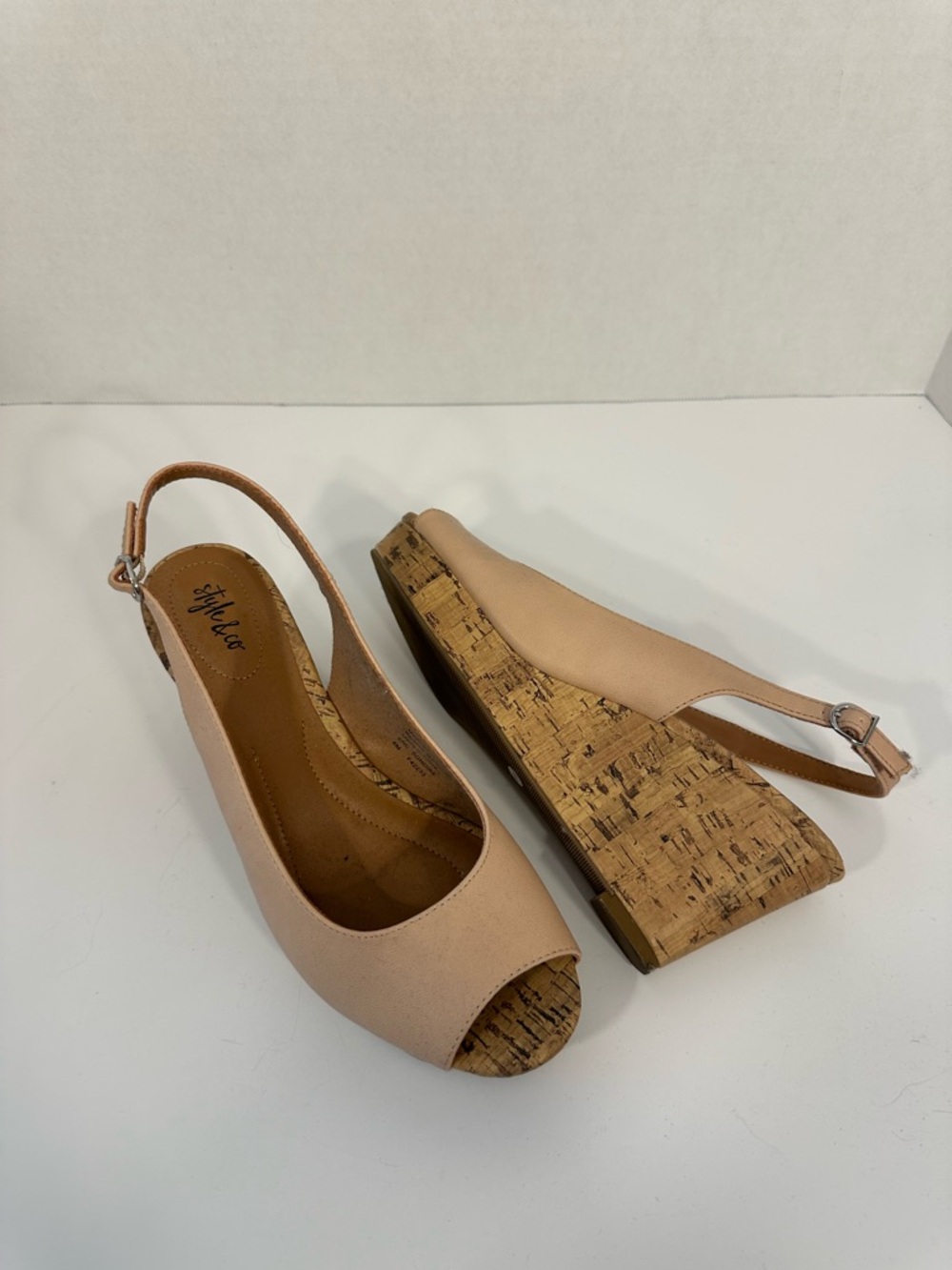 Style & Co. Tan Peep-Toe Cork Wedge Slingback